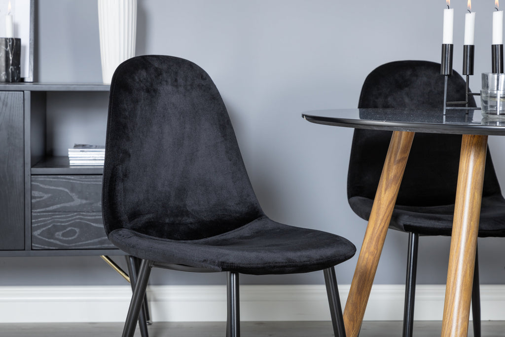 Plaza rund matgrupp med 4 Polar-stolar Ø100 cm, höjd 75 cm, ekimitation/svart sammet