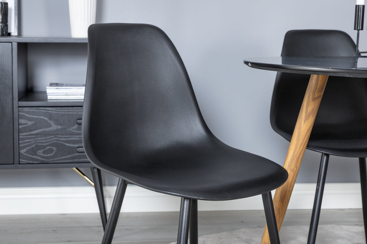 Plaza rund matgrupp med 4 Polar-stolar Ø100 cm, höjd 75 cm, ekimitation/svart plast