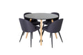 Plaza rund matgrupp med 4 Velvet-stolar Ø100 cm, höjd 75 cm, ekimitation/svart tyg
