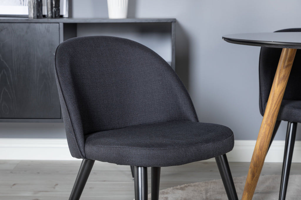 Plaza rund matgrupp med 4 Velvet-stolar Ø100 cm, höjd 75 cm, ekimitation/svart tyg