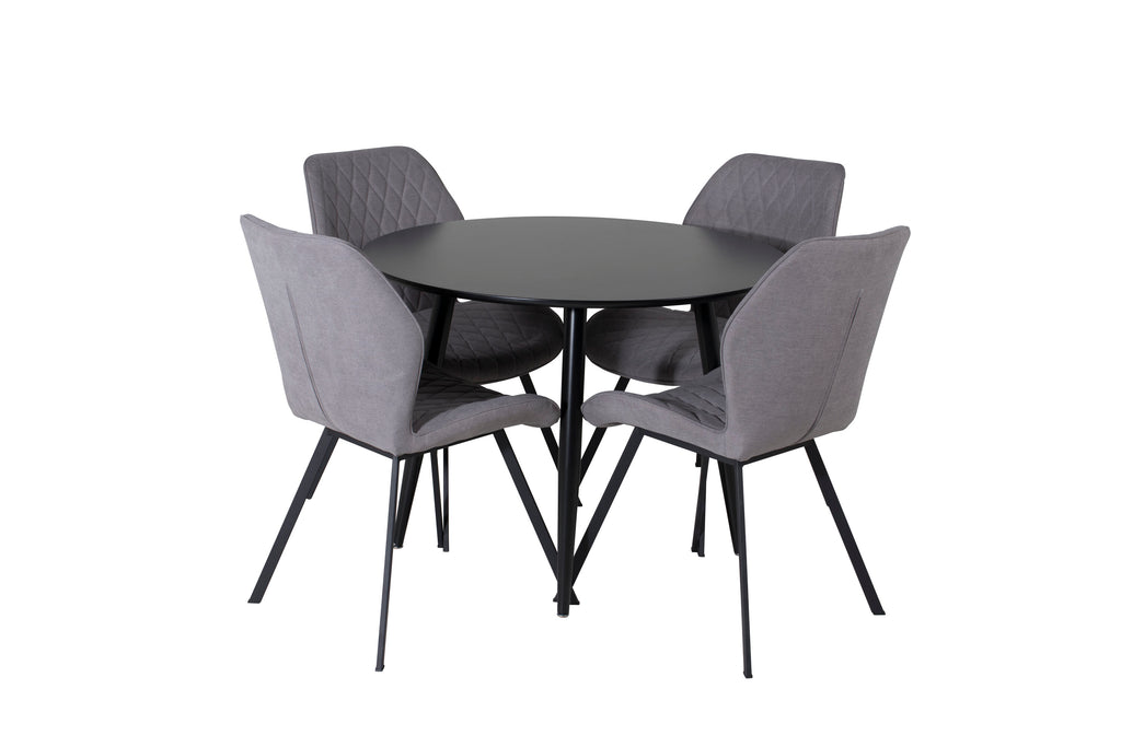 Plaza rund matgrupp med 4 Gemma-stolar Ø100 cm, höjd 75 cm, svart/grå