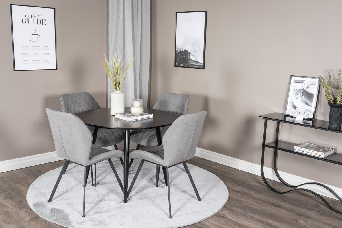 Plaza rund matgrupp med 4 Gemma-stolar Ø100 cm, höjd 75 cm, svart/grå