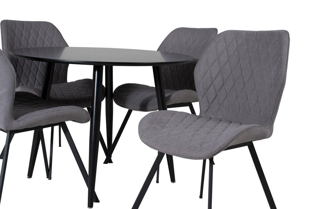 Plaza rund matgrupp med 4 Gemma-stolar Ø100 cm, höjd 75 cm, svart/grå