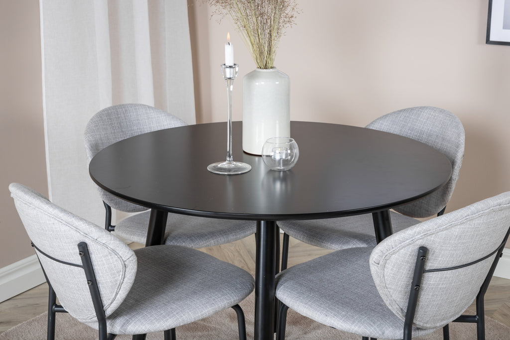 Plaza rund matgrupp med Vault-stolar Ø100 cm, höjd 75 cm svart/grått tyg