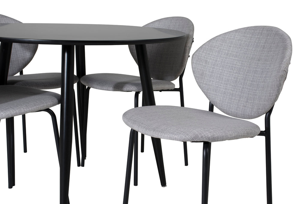 Plaza rund matgrupp med Vault-stolar Ø100 cm, höjd 75 cm svart/grått tyg