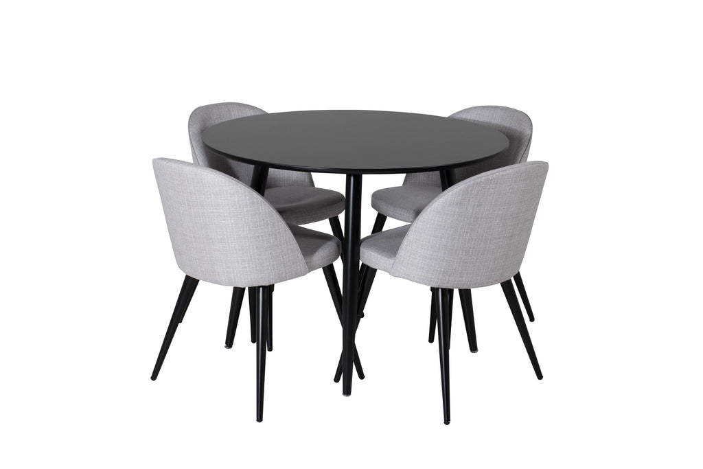 Plaza/Velvet rund matgrupp Ø100 cm höjd 75 cm svart och ljusgrått tyg
