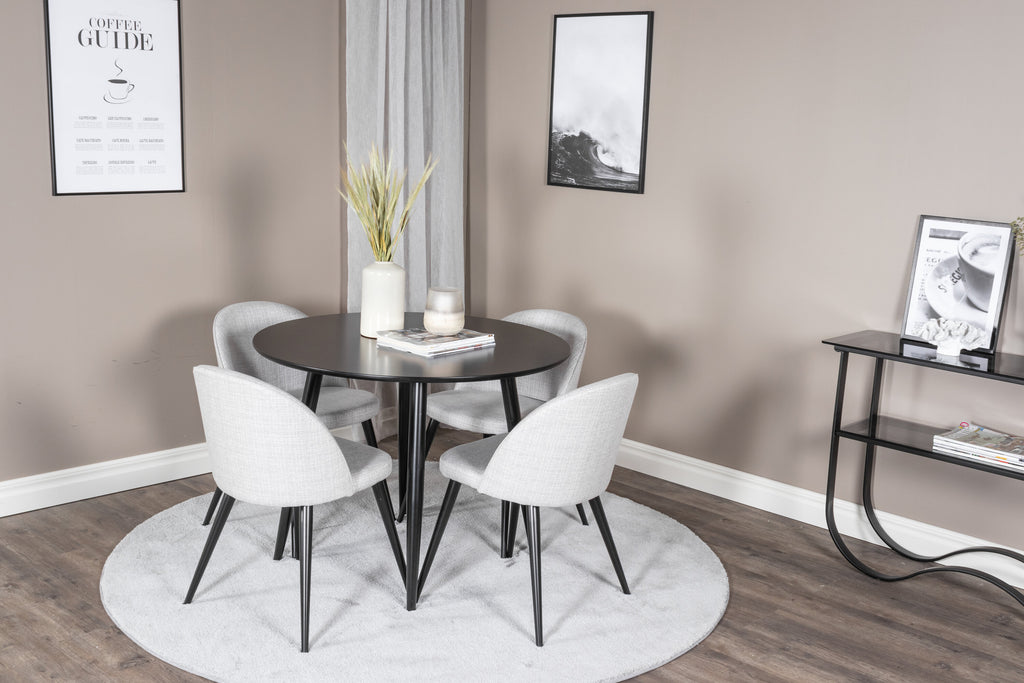 Plaza/Velvet rund matgrupp Ø100 cm höjd 75 cm svart och ljusgrått tyg