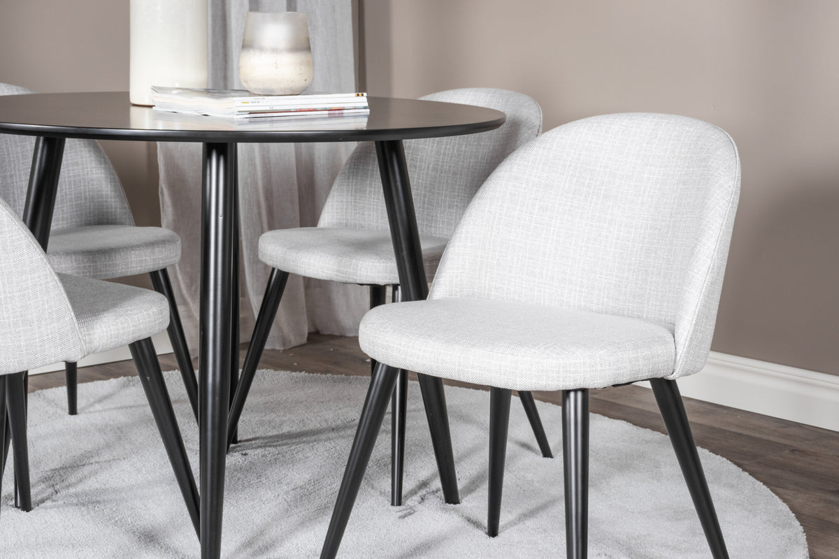 Plaza/Velvet rund matgrupp Ø100 cm höjd 75 cm svart och ljusgrått tyg