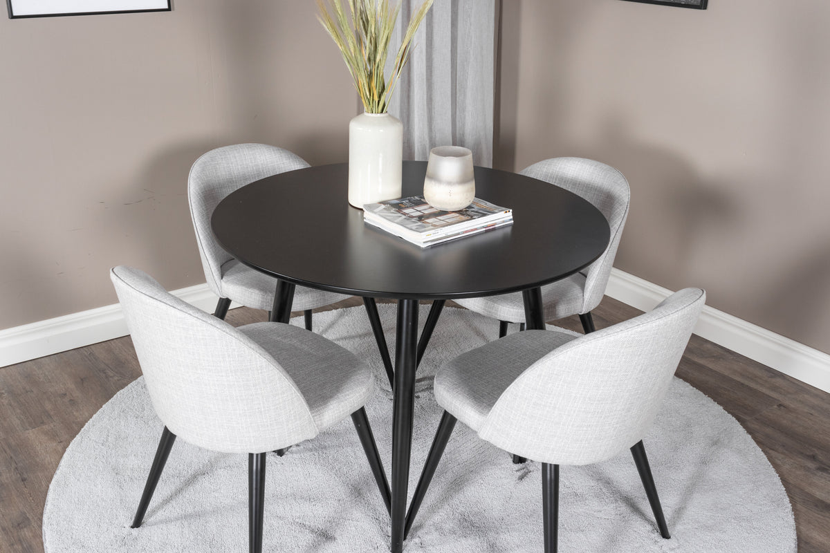 Plaza/Velvet rund matgrupp Ø100 cm höjd 75 cm svart och ljusgrått tyg