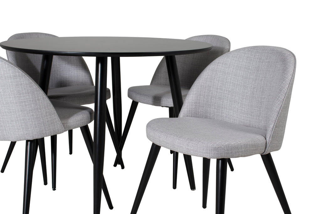 Plaza/Velvet rund matgrupp Ø100 cm höjd 75 cm svart och ljusgrått tyg