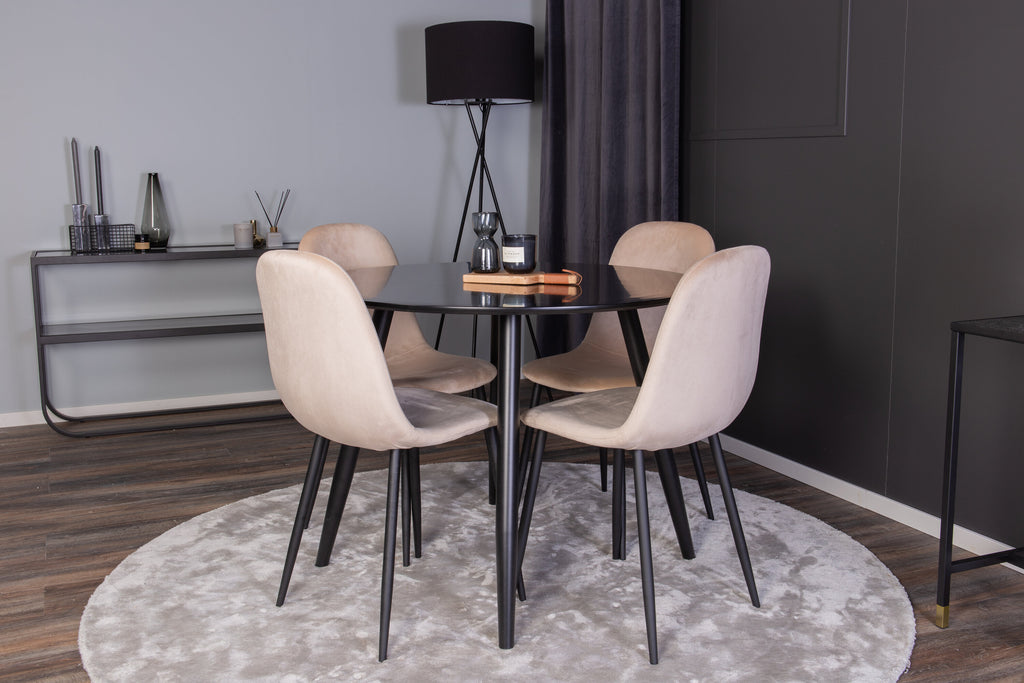 Plaza rund matgrupp med Polar stolar Ø100 cm höjd 75 cm svart/beige sammet