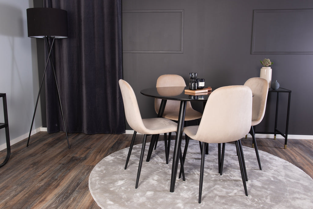 Plaza rund matgrupp med Polar stolar Ø100 cm höjd 75 cm svart/beige sammet