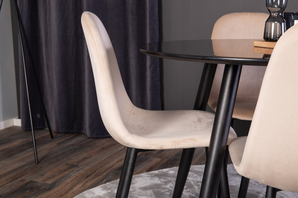 Plaza rund matgrupp med Polar stolar Ø100 cm höjd 75 cm svart/beige sammet
