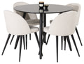 Plaza rund matgrupp med 4 Velvet-stolar Ø100 cm, höjd 75 cm, svart/beige manchester