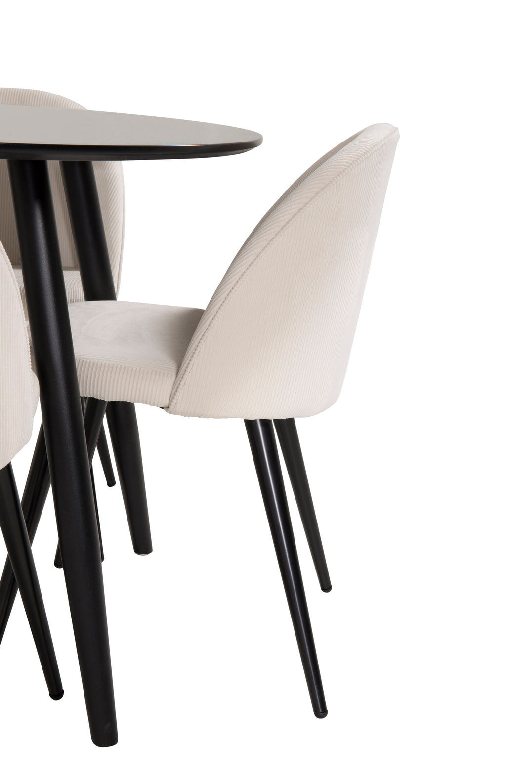 Plaza rund matgrupp med 4 Velvet-stolar Ø100 cm, höjd 75 cm, svart/beige manchester