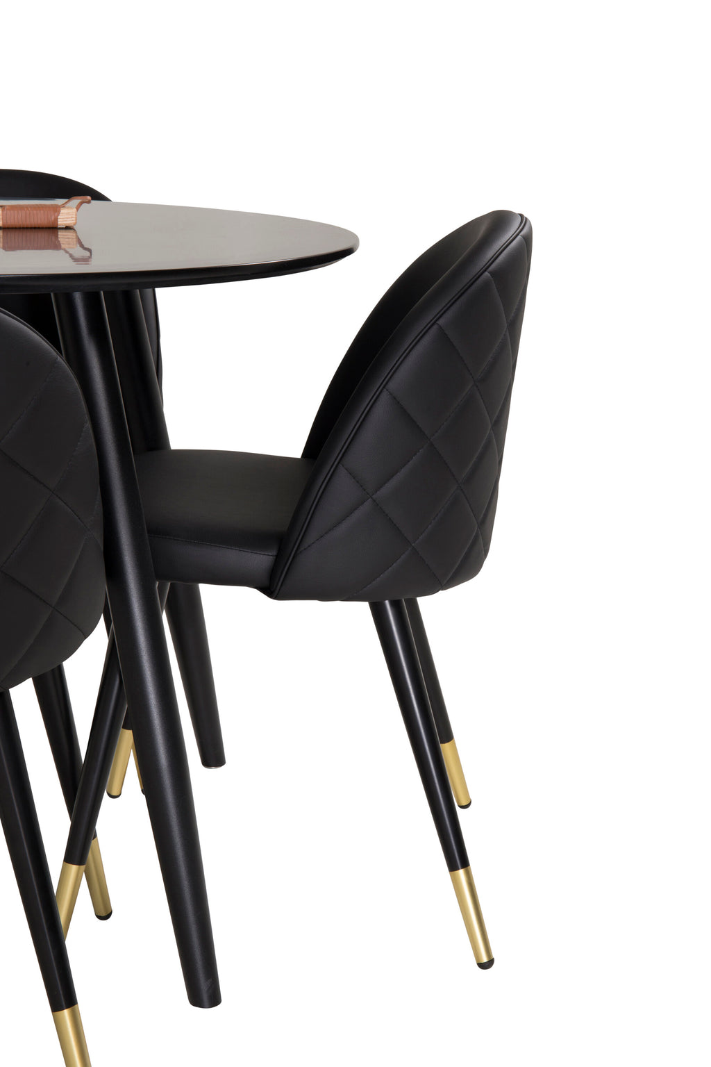 Plaza rund matgrupp med 4 Velvet-stolar Ø100 cm, höjd 75 cm, svart konstläder