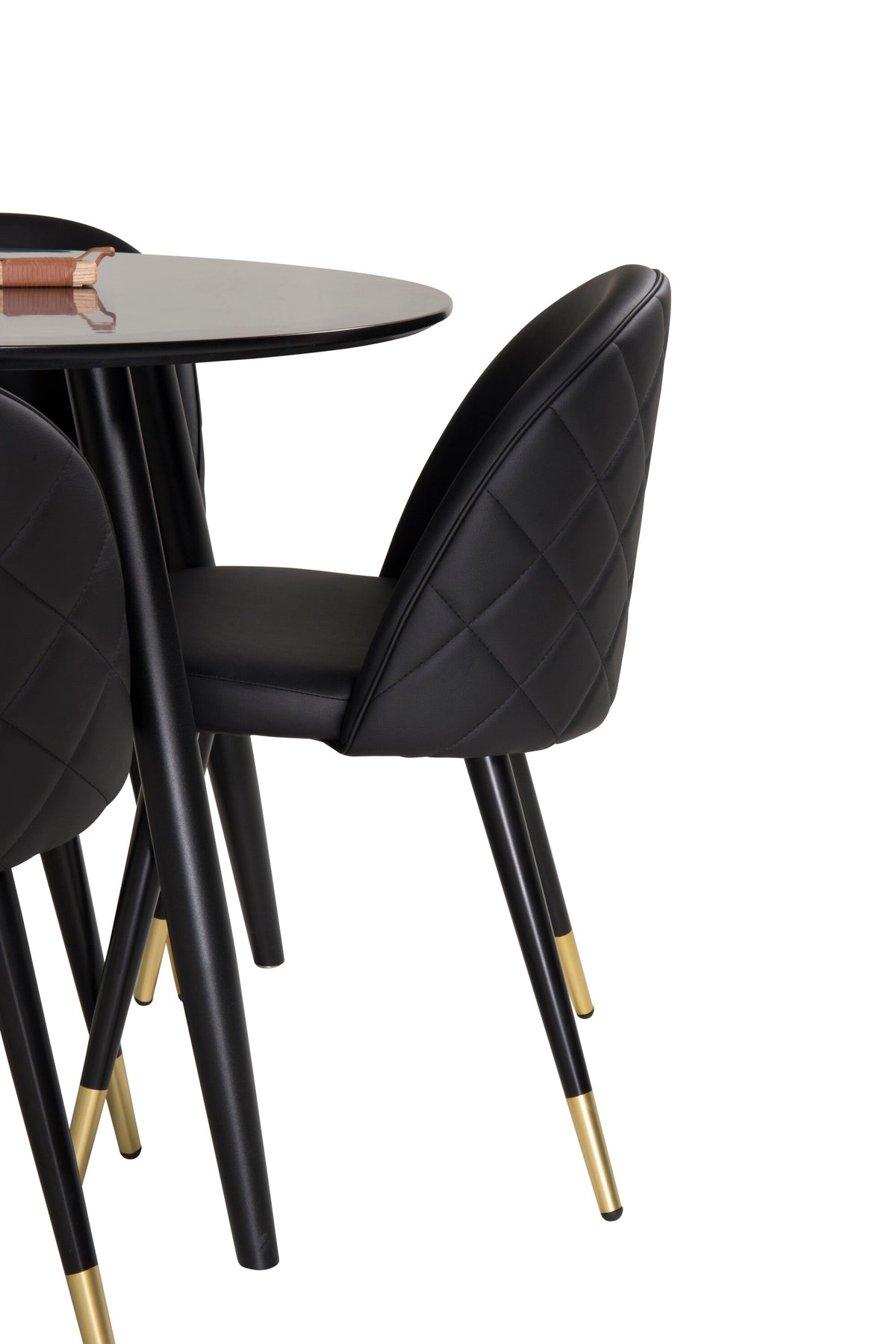 Plaza rund matgrupp med 4 Velvet-stolar Ø100 cm, höjd 75 cm, svart konstläder