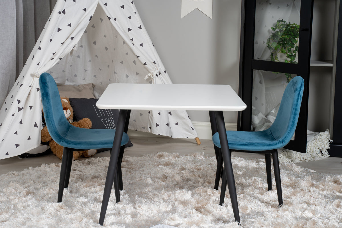 Polar XXS matgrupp med Polar XXS-stolar 80x60 cm vit, svart och blå sammet