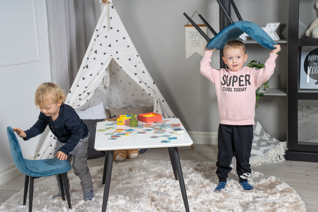 Polar XXS matgrupp med Polar XXS-stolar 80x60 cm vit, svart och blå sammet
