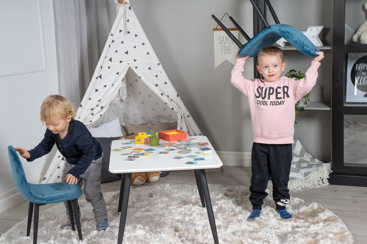 Polar XXS matgrupp med Polar XXS-stolar 80x60 cm vit, svart och blå sammet