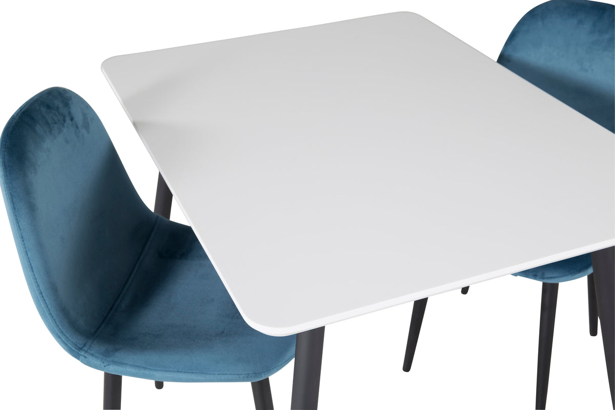 Polar XXS matgrupp med Polar XXS-stolar 80x60 cm vit, svart och blå sammet
