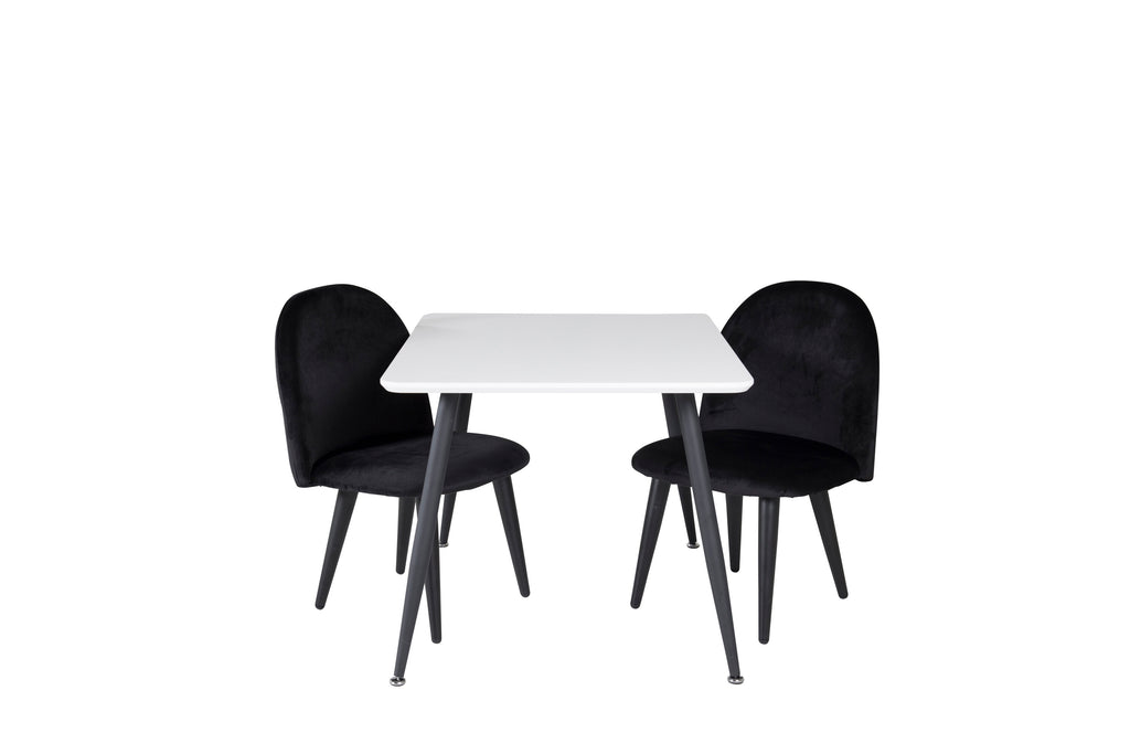 Polar matgrupp med Velvet stolar 80x60 cm vit/svart sammet