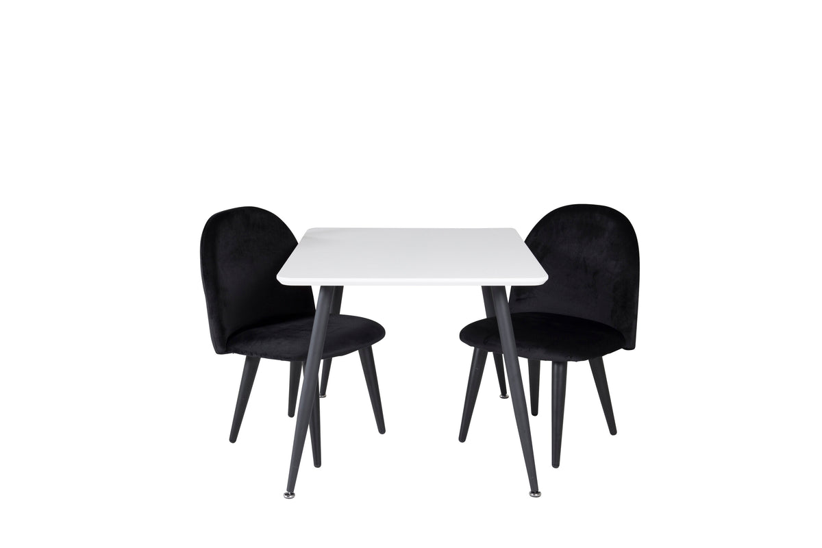 Polar matgrupp med Velvet stolar 80x60 cm vit/svart sammet