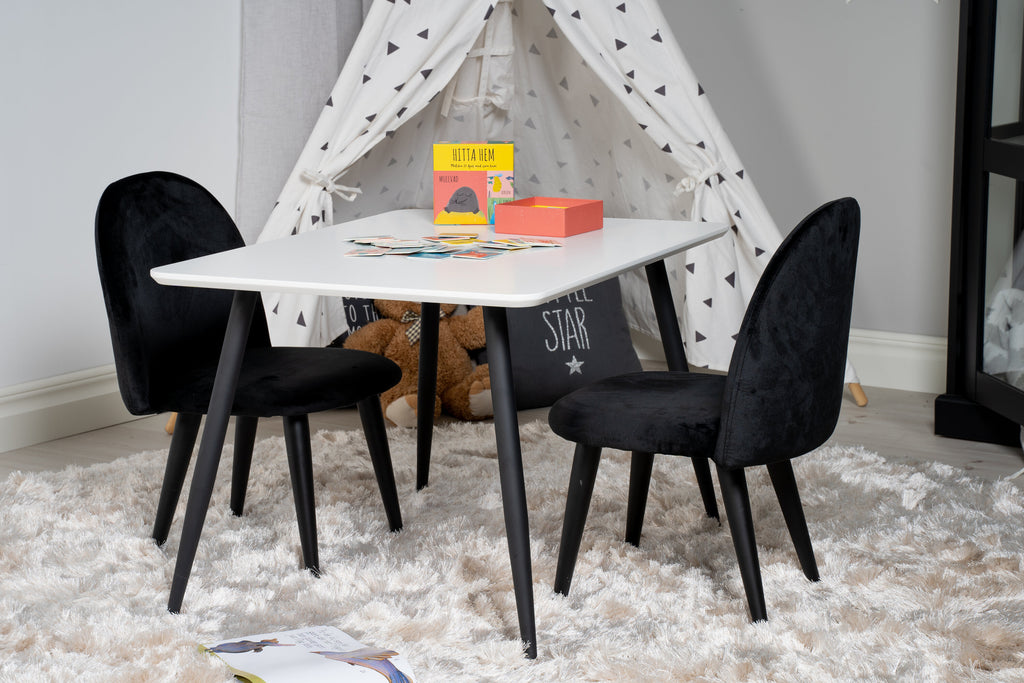 Polar matgrupp med Velvet stolar 80x60 cm vit/svart sammet
