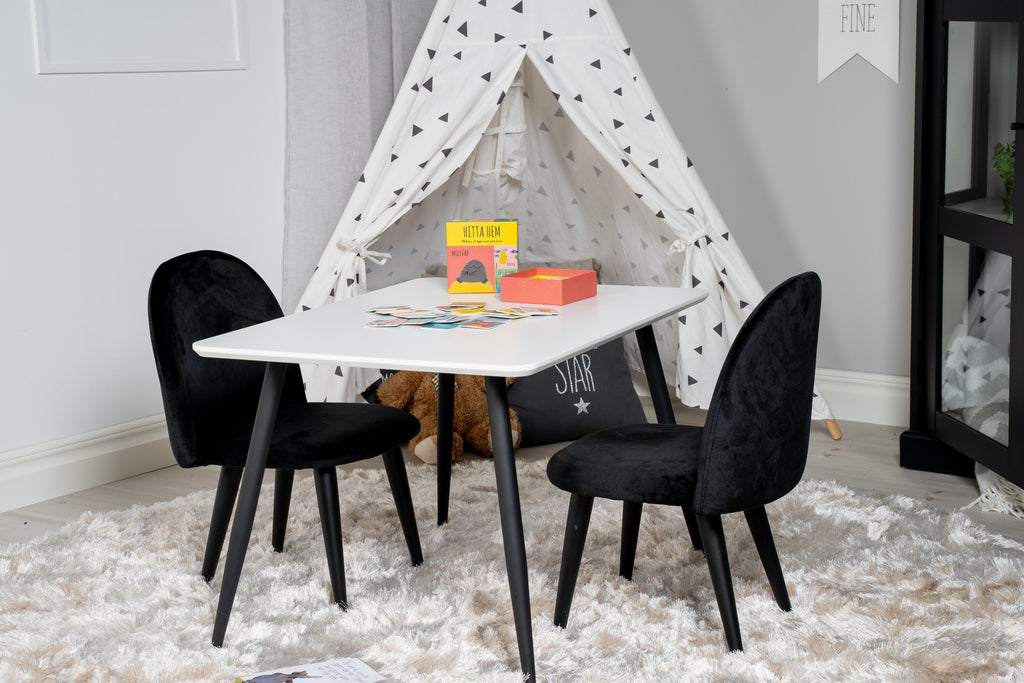 Polar matgrupp med Velvet stolar 80x60 cm vit/svart sammet