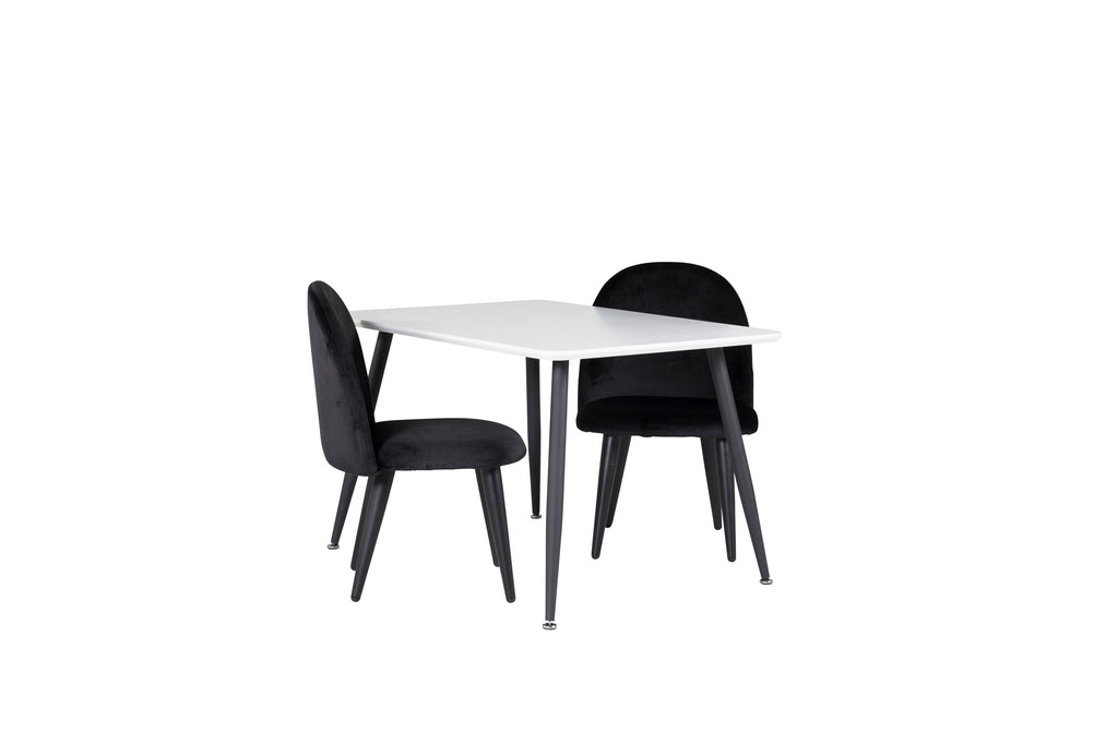 Polar matgrupp med Velvet stolar 80x60 cm vit/svart sammet
