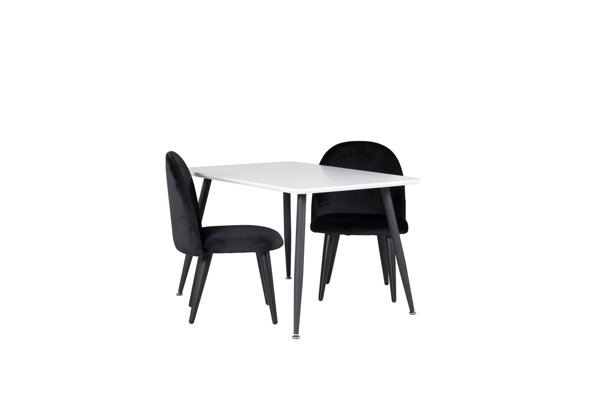 Polar matgrupp med Velvet stolar 80x60 cm vit/svart sammet