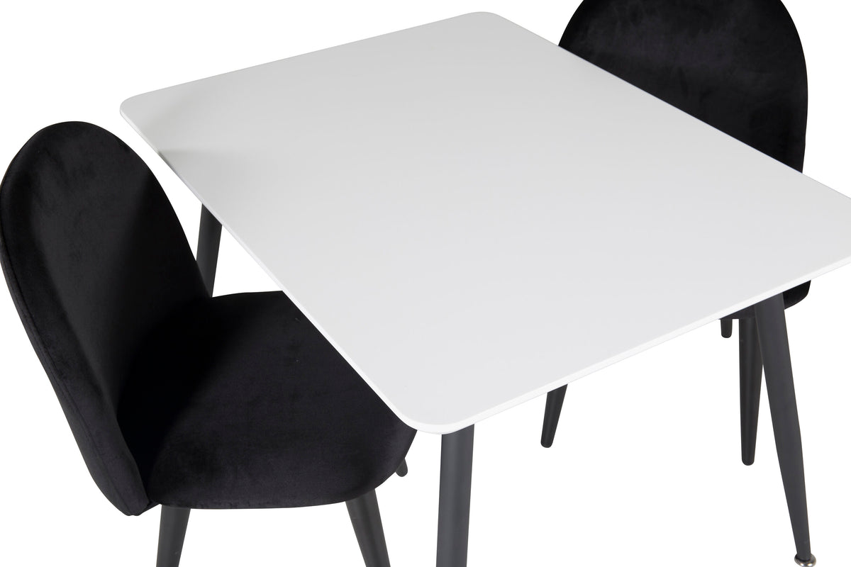 Polar matgrupp med Velvet stolar 80x60 cm vit/svart sammet