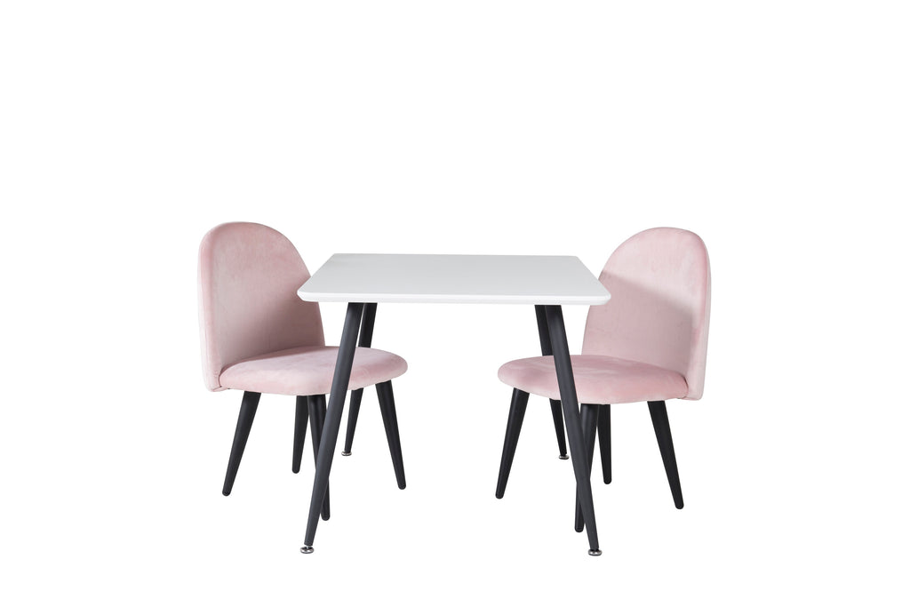 Polar matgrupp med Velvet-stolar 80x60 cm vit och svart med rosa sammet