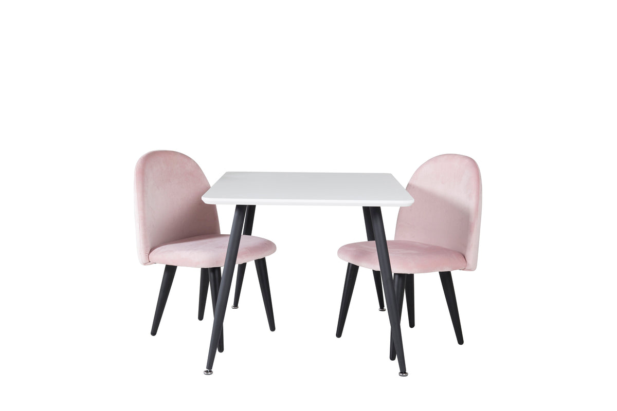 Polar matgrupp med Velvet-stolar 80x60 cm vit och svart med rosa sammet