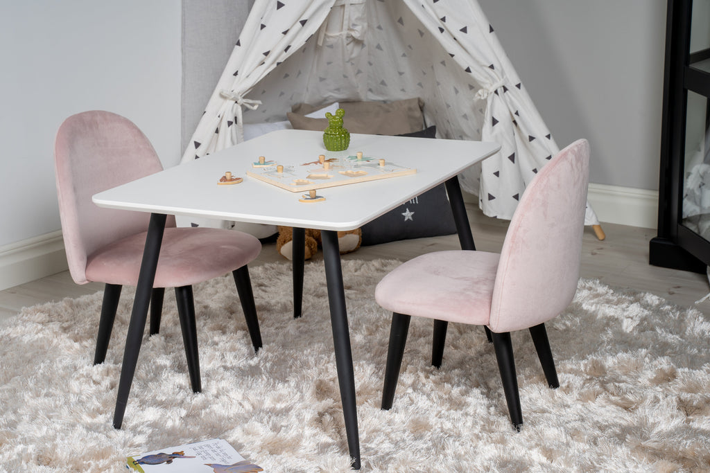 Polar matgrupp med Velvet-stolar 80x60 cm vit och svart med rosa sammet