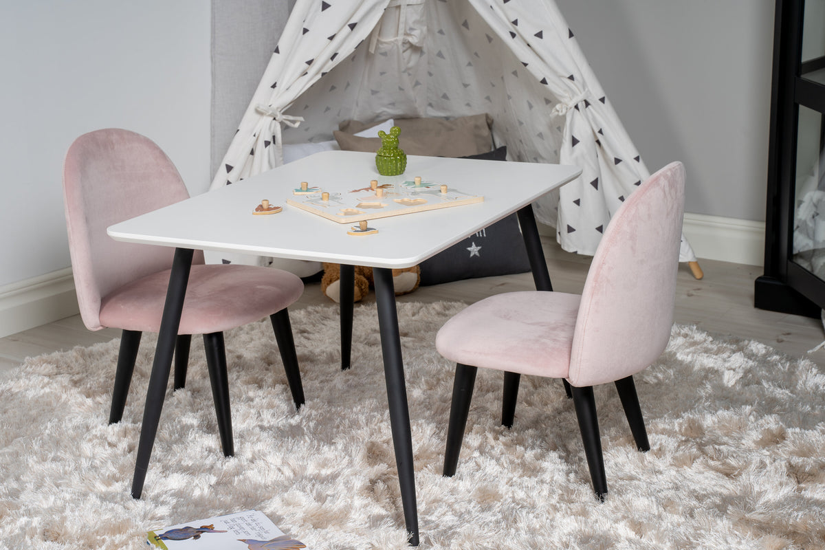 Polar matgrupp med Velvet-stolar 80x60 cm vit och svart med rosa sammet