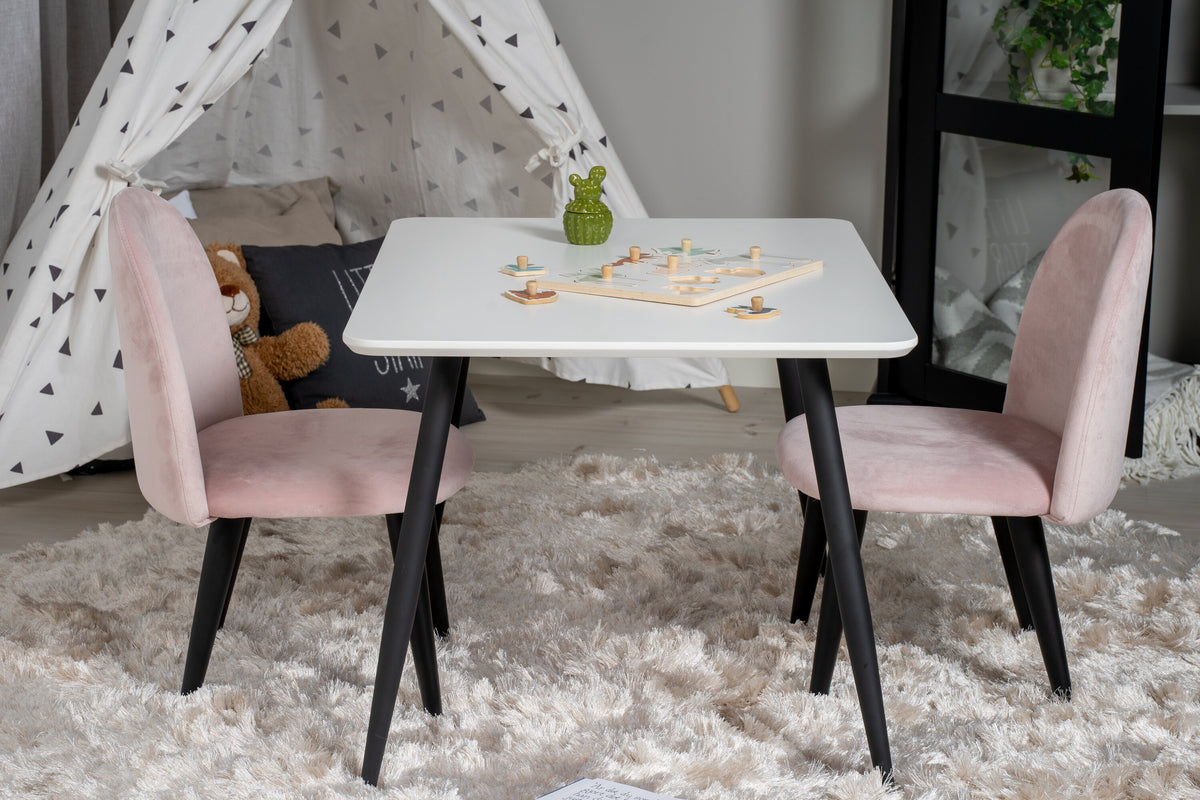 Polar matgrupp med Velvet-stolar 80x60 cm vit och svart med rosa sammet