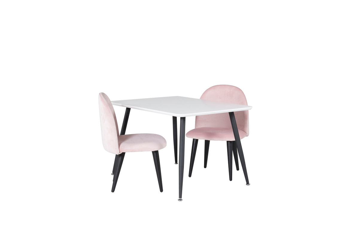 Polar matgrupp med Velvet-stolar 80x60 cm vit och svart med rosa sammet