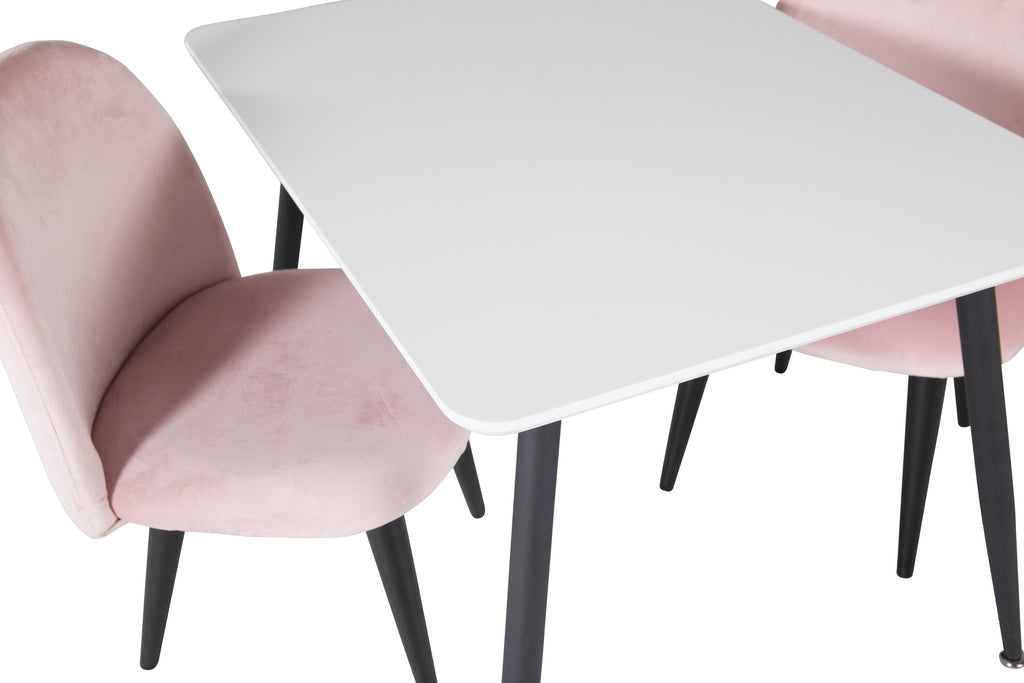 Polar matgrupp med Velvet-stolar 80x60 cm vit och svart med rosa sammet