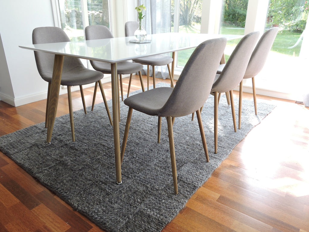 Polar rektangulär matgrupp med 6 Polar-stolar 180x90 cm, höjd 75 cm, ekimitation/vit/grå