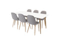 Polar rektangulär matgrupp med 6 Polar-stolar 180x90 cm, höjd 75 cm, ekimitation/vit/grå