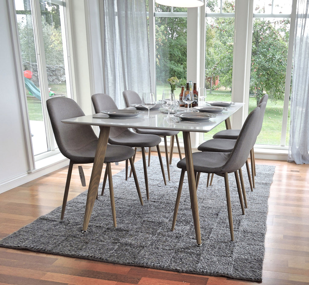 Polar rektangulär matgrupp med 6 Polar-stolar 180x90 cm, höjd 75 cm, ekimitation/vit/grå