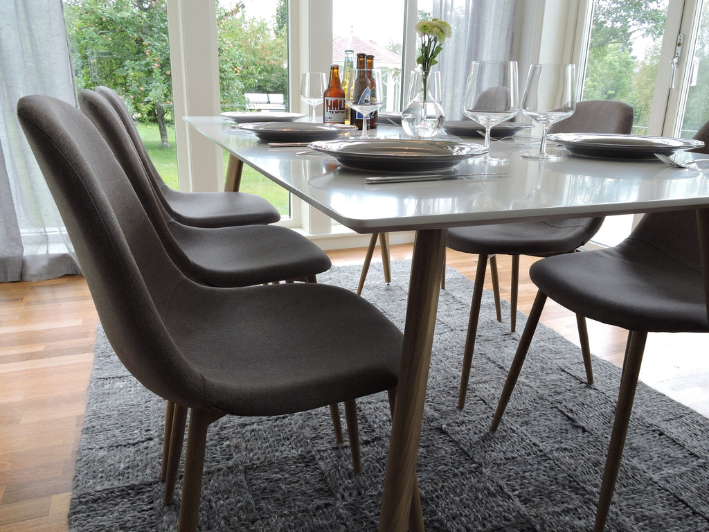 Polar rektangulär matgrupp med 6 Polar-stolar 180x90 cm, höjd 75 cm, ekimitation/vit/grå