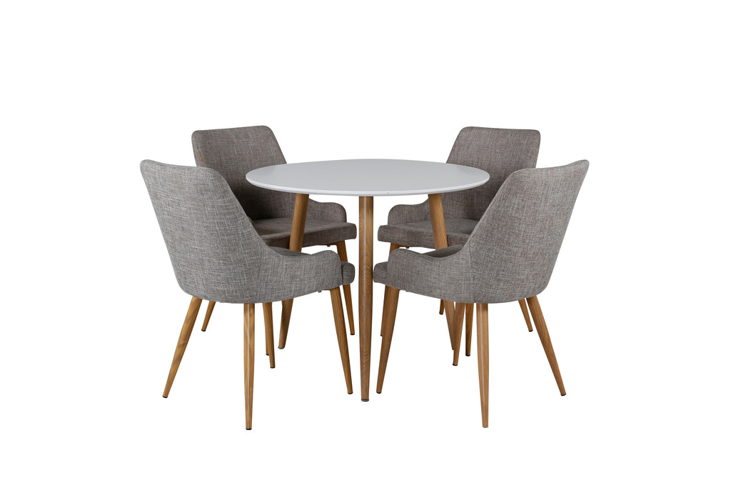 Polar matgrupp med Plaza-stolar Ø90 cm höjd 75 cm ekimitation, vit och ljusgrå