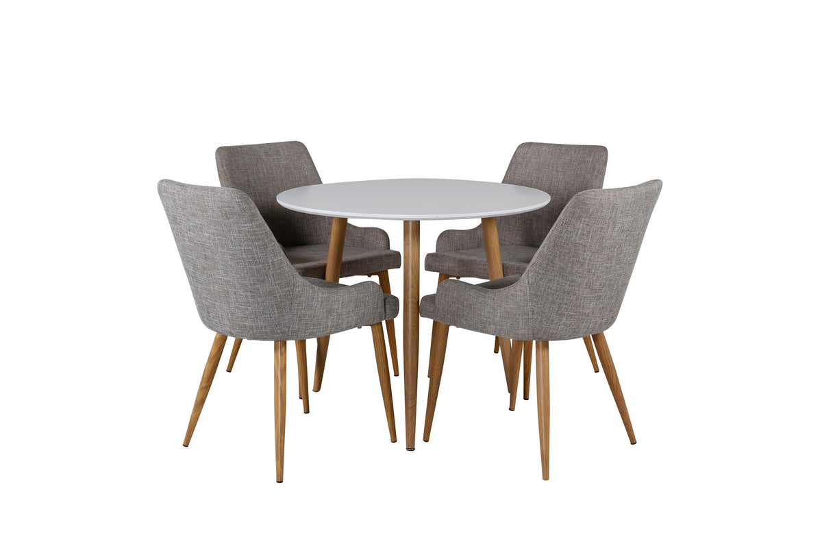 Polar matgrupp med Plaza-stolar Ø90 cm höjd 75 cm ekimitation, vit och ljusgrå
