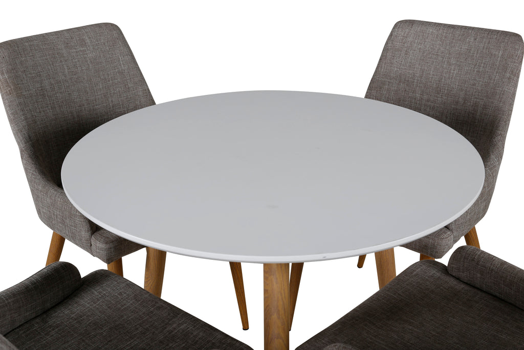 Polar matgrupp med Plaza-stolar Ø90 cm höjd 75 cm ekimitation, vit och ljusgrå