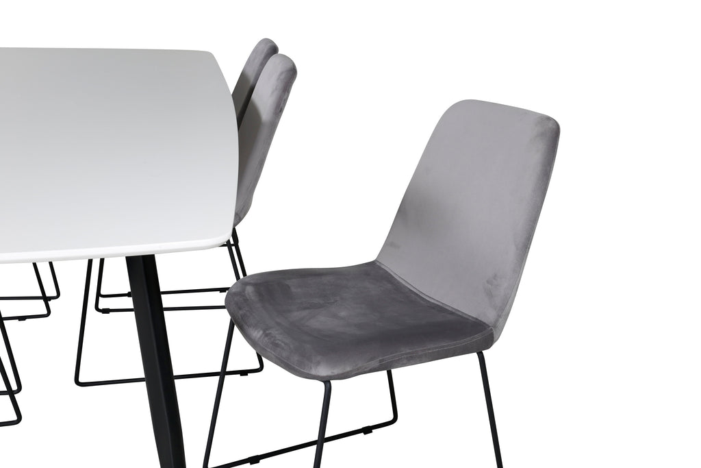 Polar Elips matgrupp med 6 Muce stolar 240x100x75 cm svart, vit och grå sammet