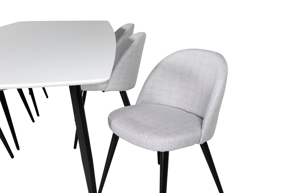 Polar Elips matgrupp med 6 Velvet stolar 240x100x75 cm svart, vit och ljusgrått tyg