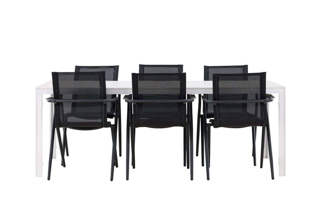 Break matgrupp med 6 Alina matstolar vit/svart