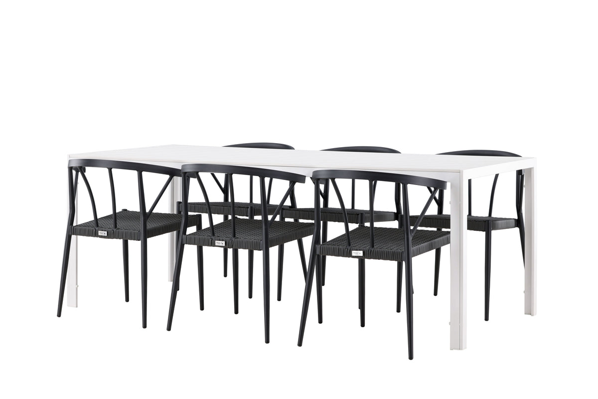 Break och Stina matgrupp vit/svart aluminium och konstrotting